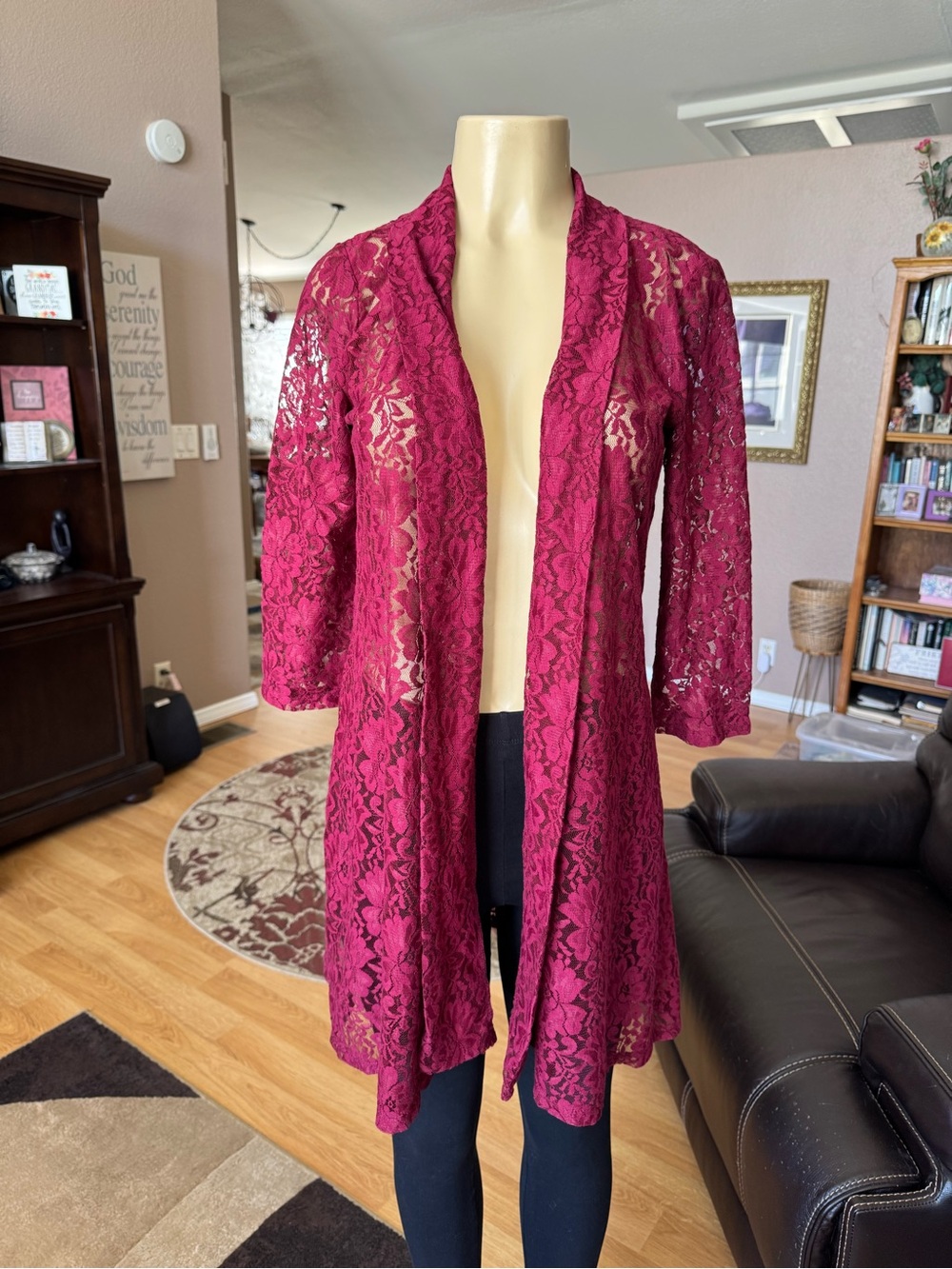 Shannon Ford New York red lace duster cardigan-size M